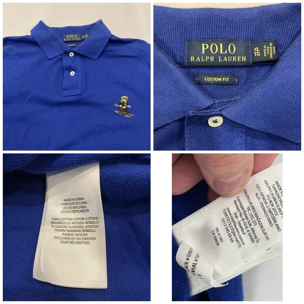 Y2k Polo Ralph Lauren Shirt XL Skiing Bear Logo Royal Blue Custom Fit Bear Logo - Picture 4 of 4